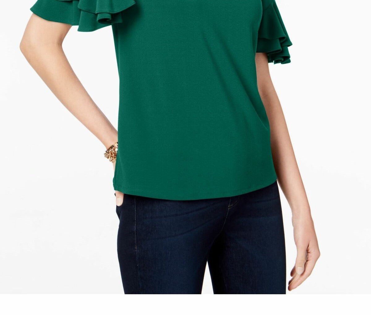 INC International Concepts Women's Ruffled-Sleeve Top Med Green Size Medium