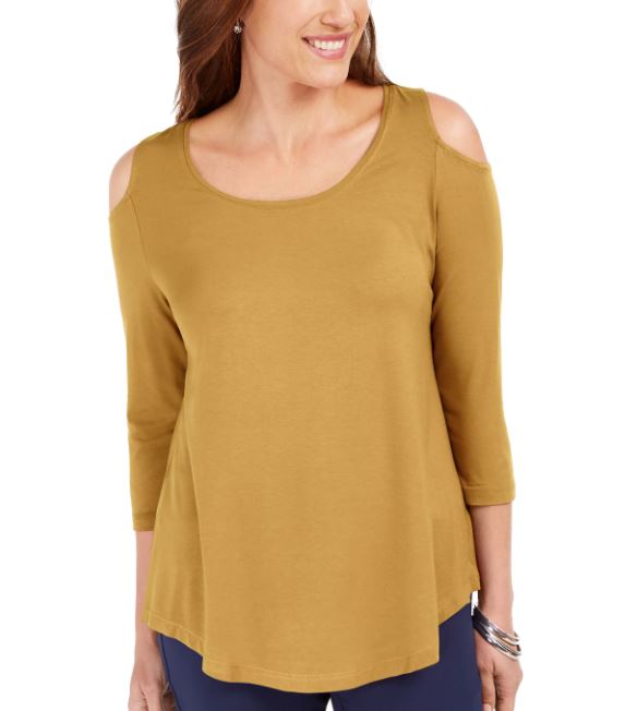JM Collection Women's Cold Shoulder Top Gold Size X-Small