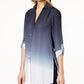 INC International Concepts Women's Dip Dyed Button Front Tunic Navy Size Medium