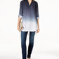 INC International Concepts Women's Dip Dyed Button Front Tunic Navy Size Medium