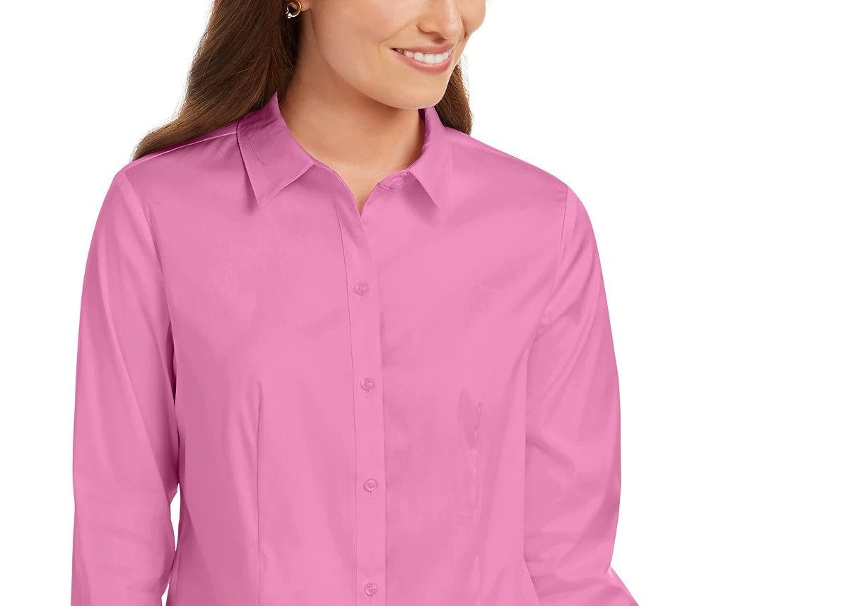 Charter Club Women's Petite Button-Down Woven Shirt Pink Size 0