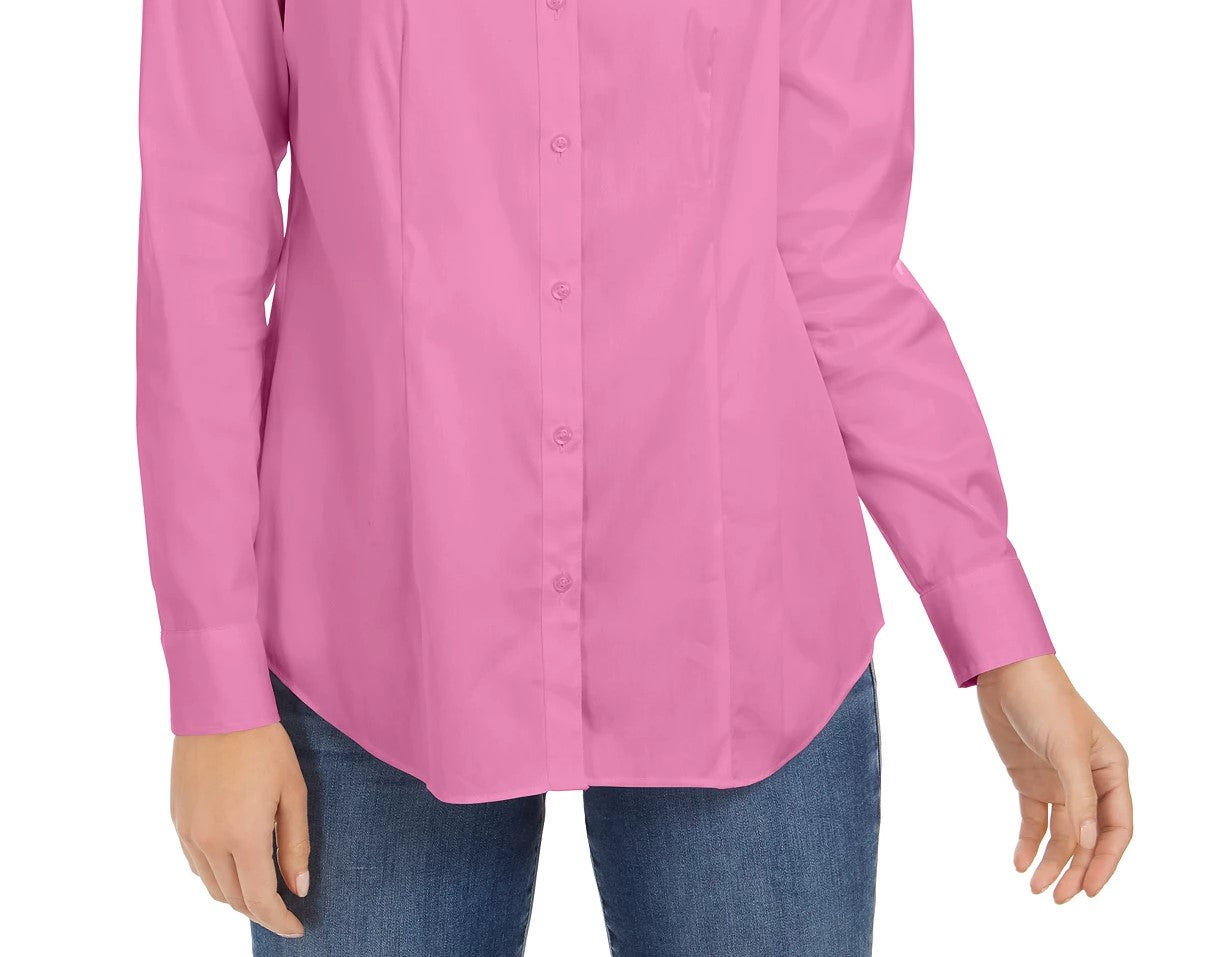 Charter Club Women's Petite Button-Down Woven Shirt Pink Size 0