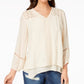 Style & Co Women's Lace-Yoke Handkerchief-Hem Top White Size Small