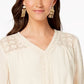Style & Co Women's Lace-Yoke Handkerchief-Hem Top White Size Small