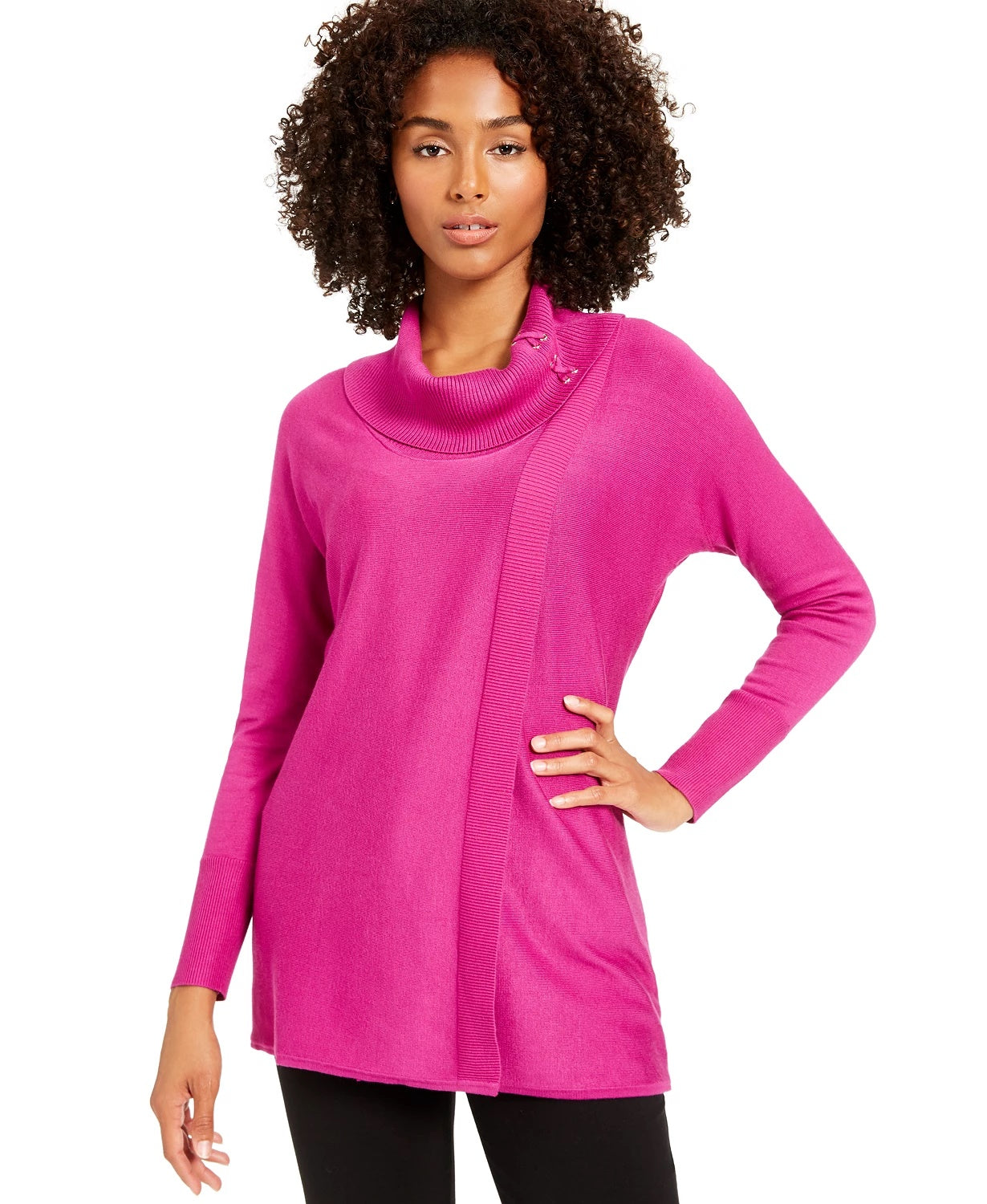 JM Collection Women's Faux Wrap Cowl Neck Sweater Dark Purple Size Small