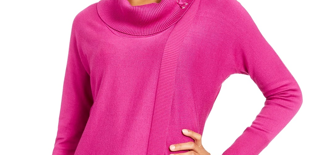 JM Collection Women's Faux Wrap Cowl Neck Sweater Dark Purple Size Small