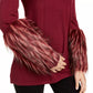 Alfani Women's Mock Neck Sweater With Faux Fur Cuffs Wine Size Petite Medium