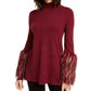 Alfani Women's Mock Neck Sweater With Faux Fur Cuffs Wine Size Petite Medium