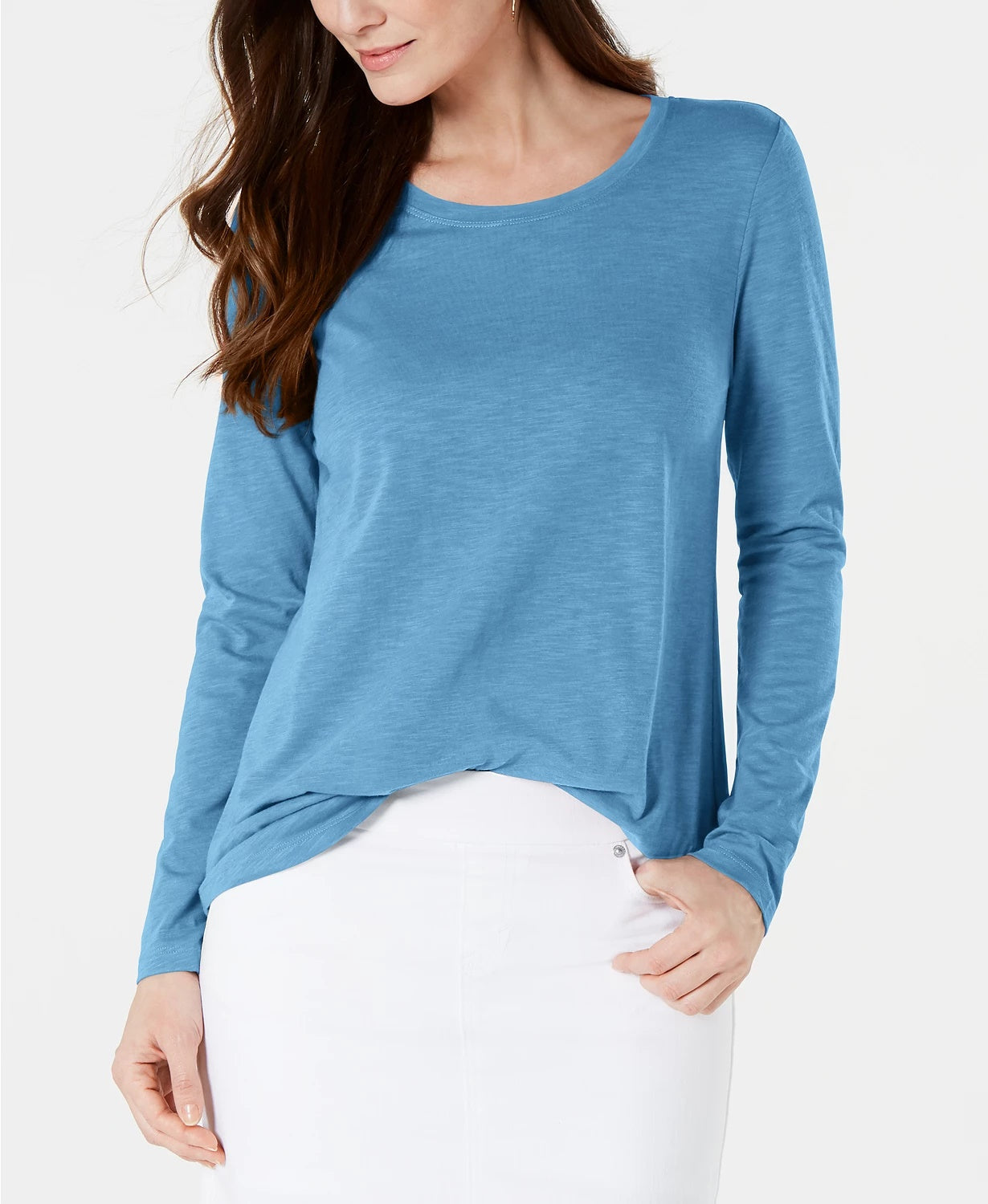 Style & Co Women's Long Sleeve Crewneck Top Medium Blue Size X-Small