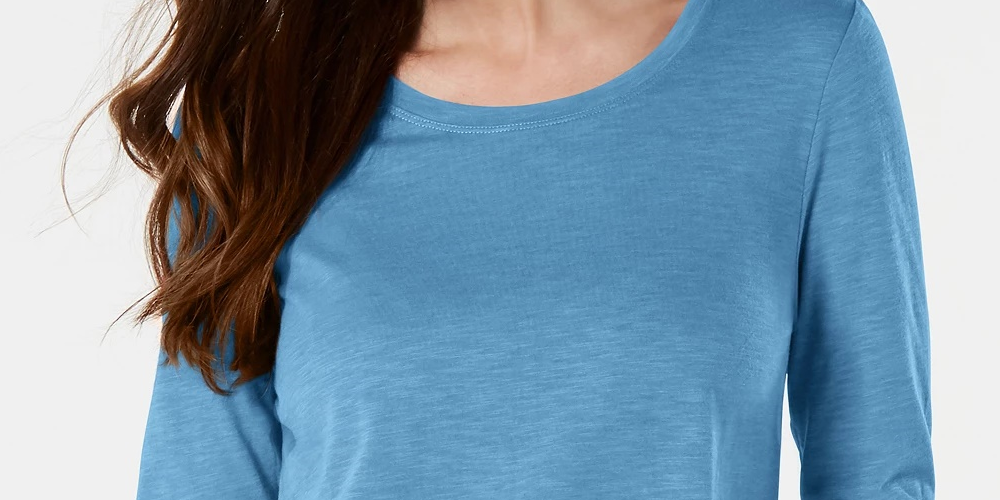 Style & Co Women's Long Sleeve Crewneck Top Medium Blue Size X-Small