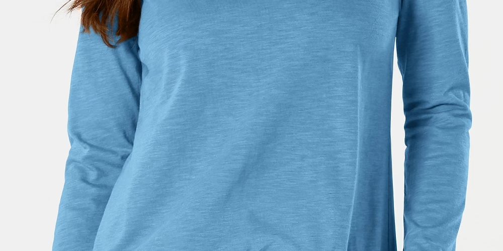 Style & Co Women's Long Sleeve Crewneck Top Medium Blue Size X-Small