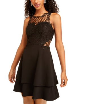 City Studio Women's Lace Scuba Cocktail and Party Dress Black Size 1