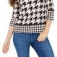 Charter Club Women's Petite Button-Shoulder Houndstooth Top Pink Size Petite
