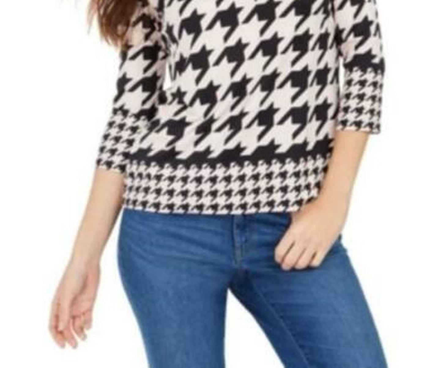 Charter Club Women's Petite Button-Shoulder Houndstooth Top Pink Size Petite