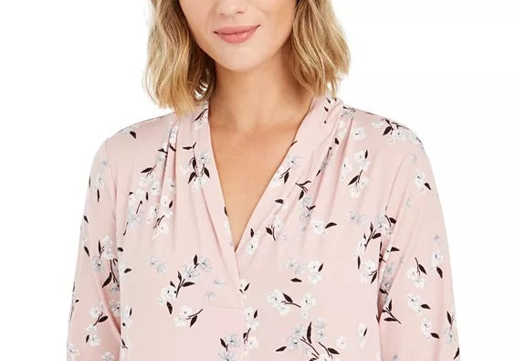 Charter Club Women's Printed V-Neck Top Lt/Paspink Size Large