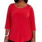 JM Women's Collection Plus Size Diamonte-Trim Cold-Shoulder Tunic Medium Red Size 3X