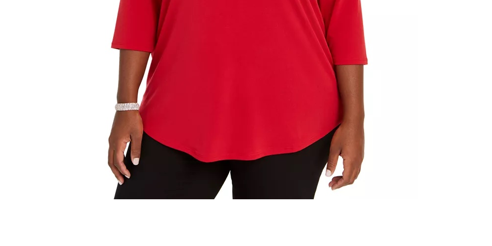 JM Women's Collection Plus Size Diamonte-Trim Cold-Shoulder Tunic Medium Red Size 3X
