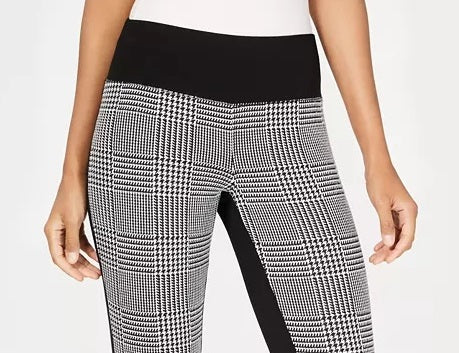 INC International Concepts Women's Petite Houndstooth Front Ponte Back Leggings Black Size 6