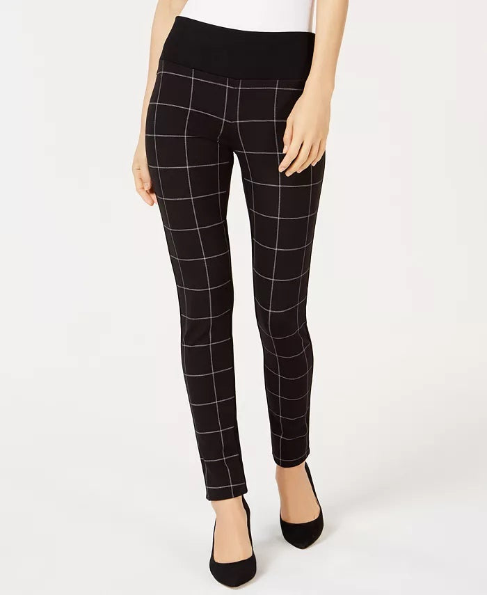 INC International Concepts Women's Petite Plaid-Front Leggings Black Size 1