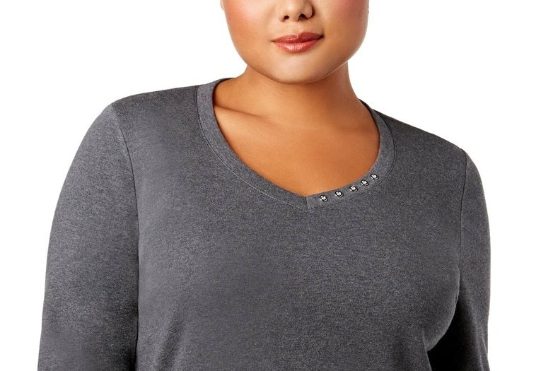 Karen Scott Women's Cotton Button-Trim Top Gray Size Small