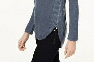 INC International Concepts Women's Waffle Knit Side Zip Tunic Sweater Gray Size Petite Small
