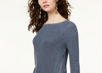 INC International Concepts Women's Waffle Knit Side Zip Tunic Sweater Gray Size Petite Small