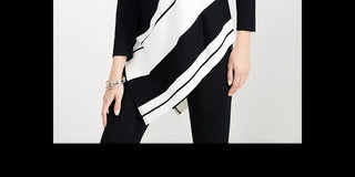 Alfani Women's Asymmetrical Striped Sweater Black Size Medium