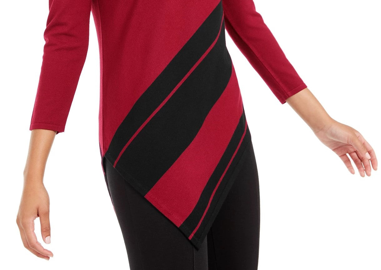 Alfani Women's Striped Asymmetrical Tunic Black Size Petite Medium