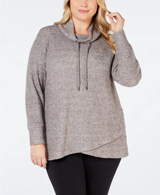 Ideology Women's Plus Size Cowl-Neck Tulip-Hem Top Dark Gray Size 1X