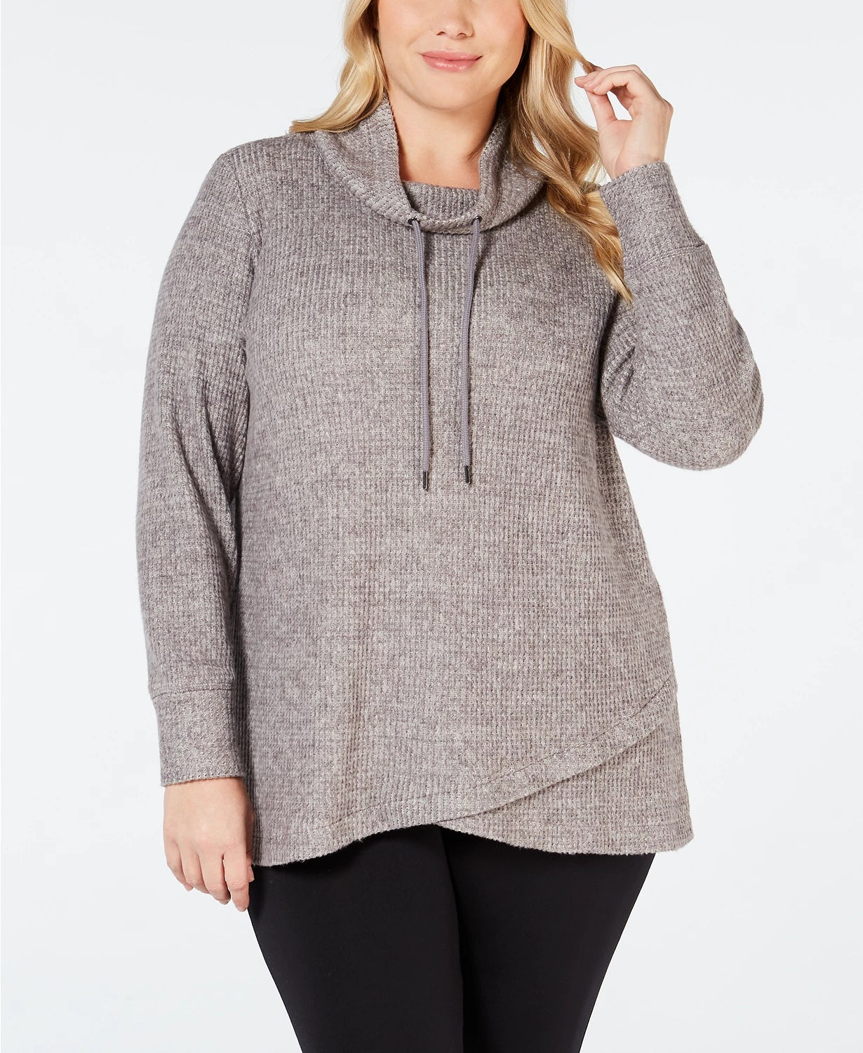 Ideology Womne's Plus Size Cowl-Neck Tulip-Hem Top Dark Gray Size 2X