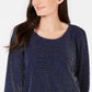 JM Women's Collection Metallic Boat-Neck Top Navy Size Large