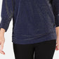JM Collection Women's Metallic Boat-Neck Top Navy Size Medium