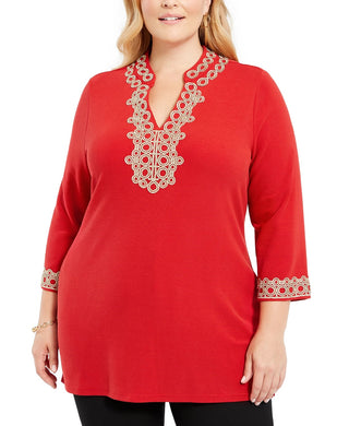 Charter Club Women's Plus Size Lace Tunic Top Medium Red Size 2X