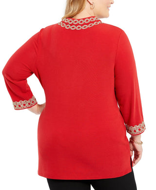 Charter Club Women's Plus Size Lace Tunic Top Medium Red Size 2X