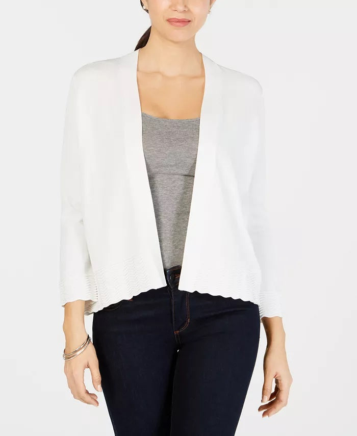 Charter Club Women's Textured-Knit Open Cardigan White Size Medium