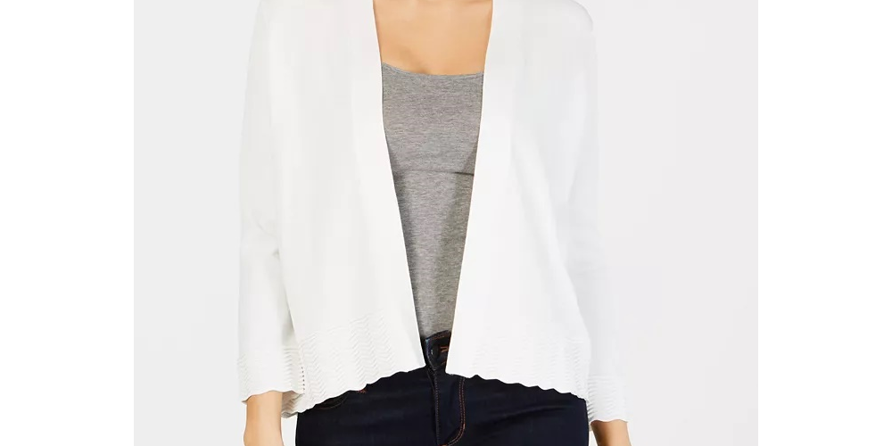 Charter Club Women's Textured-Knit Open Cardigan White Size Medium