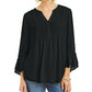 Charter Club Women's Double Ruffle Textured Pintuck Top Black Size Large