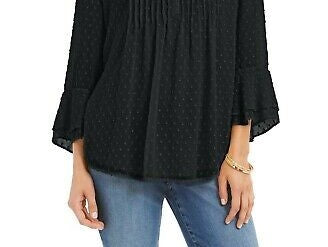 Charter Club Women's Double Ruffle Textured Pintuck Top Black Size Large