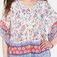 Style & Co Women's Retro Scarf Print Pintuck Pleat Top Navy Size X-Large