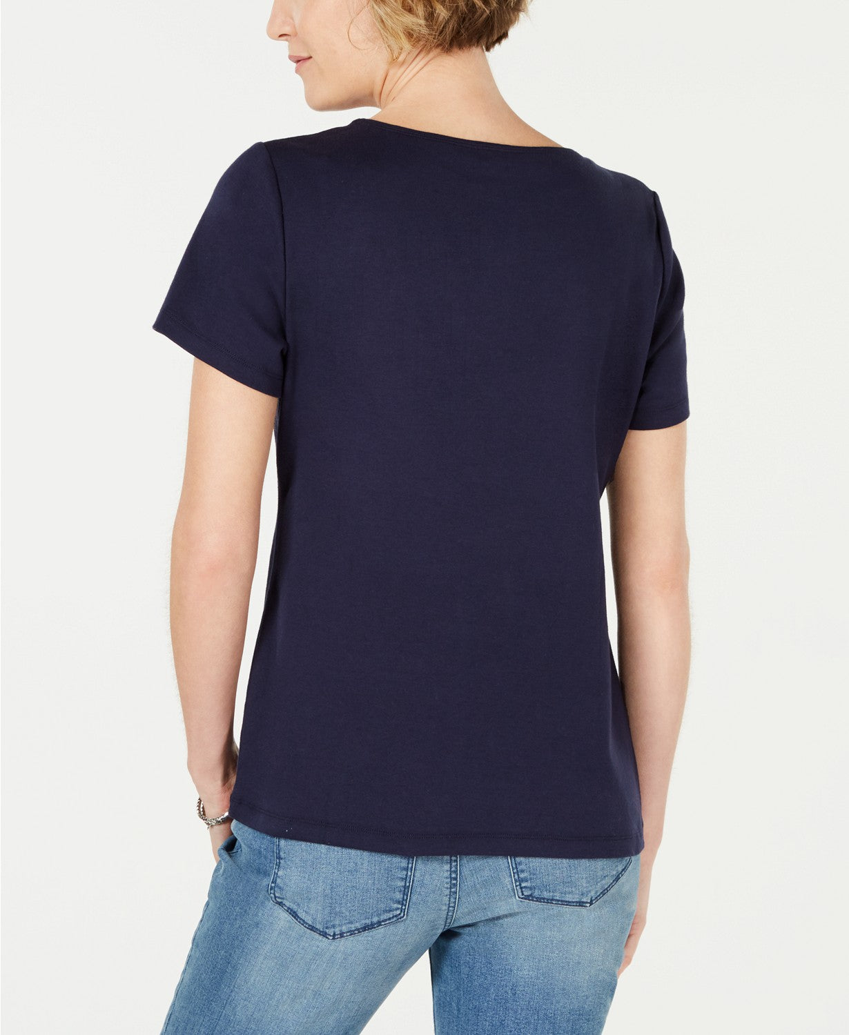 Karen Scott Women's Embellished Flag Cotton T-Shirt Blue Size XX-Large