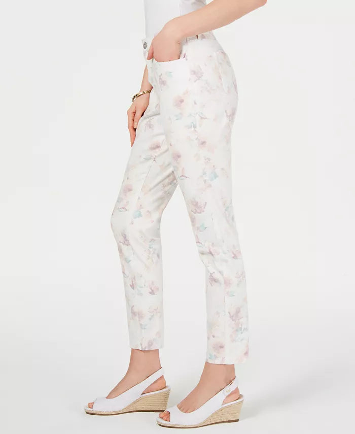 Style & Co Women's Floral-Print Skinny Jeans White Size 12