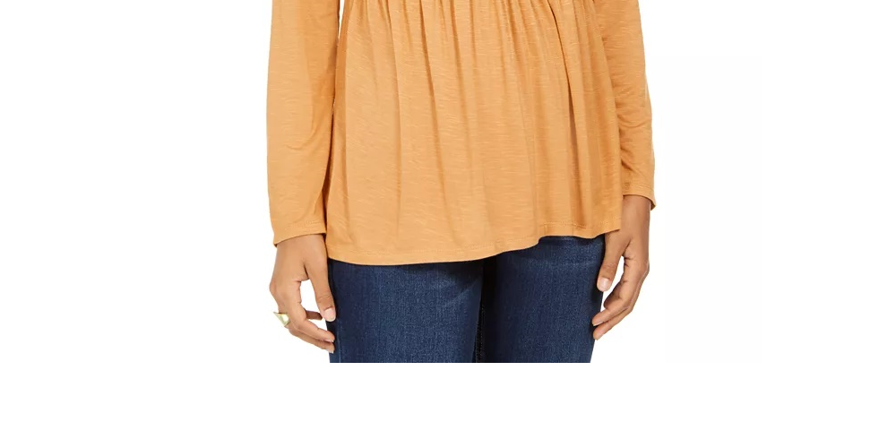 Style & Co Women's Lace-Front Draped Top Gold Size Small