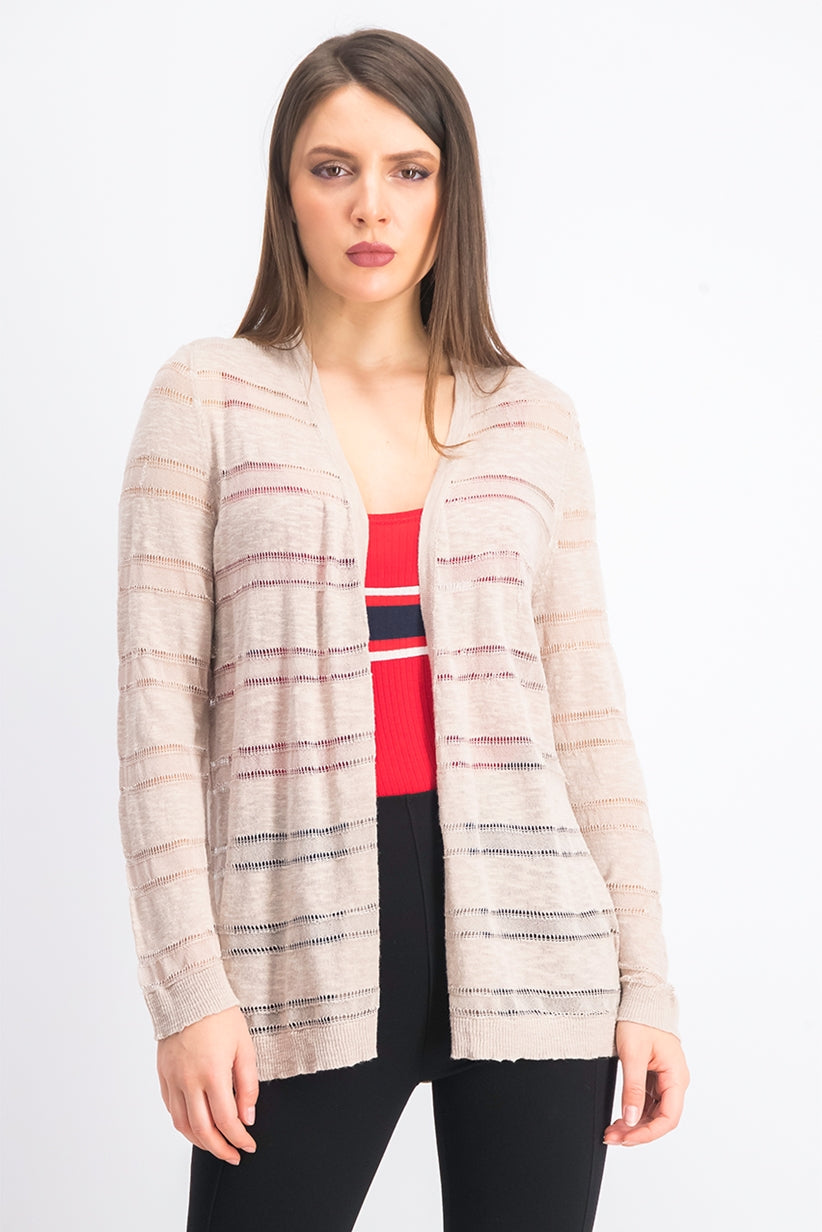 Charter Club Women's Pointelle-Striped Cardigan Beige Size Medium