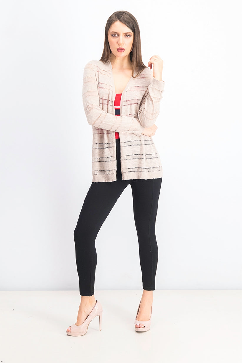 Charter Club Women's Pointelle-Striped Cardigan Beige Size Medium