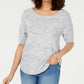 Charter Club Women's Spacedyed Elbow-Sleeve Cotton Sweater Blue Size Medium