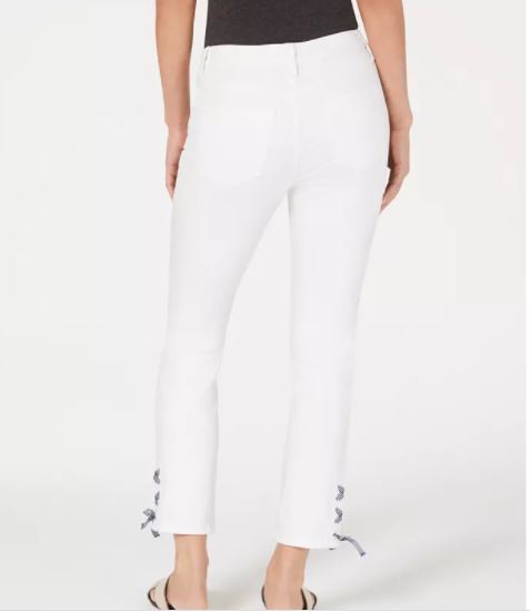 Charter Club Women's Gingham Lace Up Skinny Jeans White Size 8