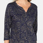 Karen Scott Women's Leaf Print 3/4 Sleeve Top Navy Size Petite Small