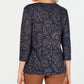 Karen Scott Women's Leaf Print 3/4 Sleeve Top Navy Size Petite Small