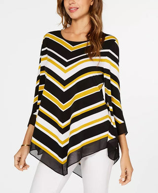 Alfani Women's Striped V Hem Top Yellow Size Petite Small