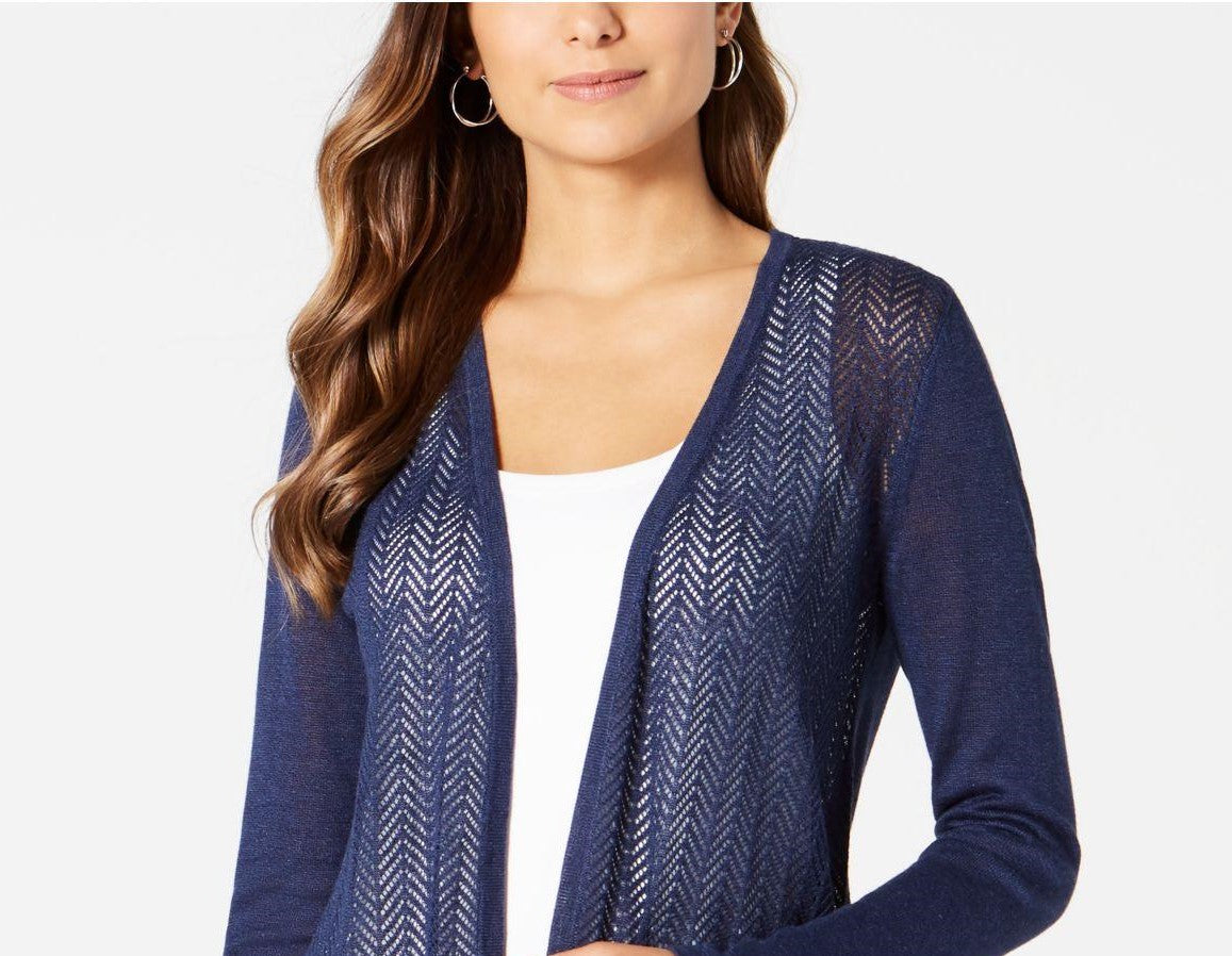 Charter Club Women's Chevron Pointelle Cardigan Blue Size Extra Small